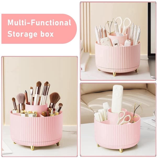 5-Compartment Desktop Organizer - 360 Degree Rotating Pen Holder - (Pink)-FA-