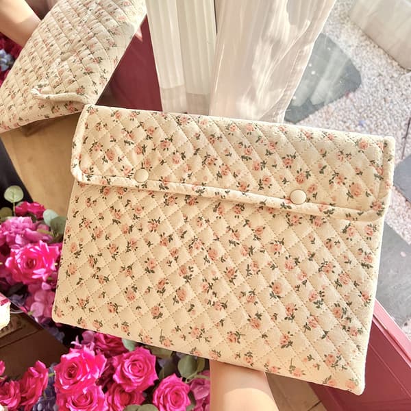 Blommönster e Laptopfodral Väska 11 13 14 Tum För Bok Rosa-FA-