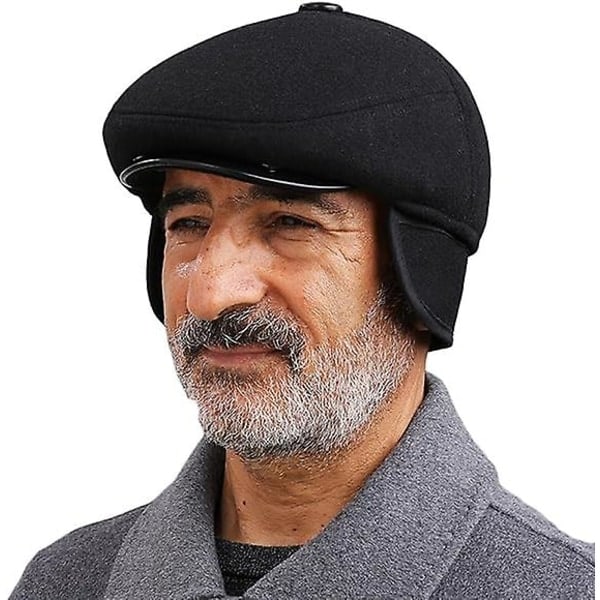 Miesten litteä lippalakki korvaläpillä Villasekoite Lämmin Newsboy Hat Ivy Hat Derby Irlantilaiset lippikset Hattu Herra Metsästys Ulkona Golf Talvihattu musta 55-60cm