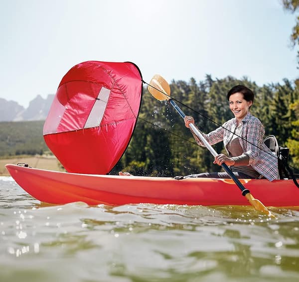 Foldable Sail for Kayak, Canoe, Downwind, with Transparent Window, Red-FA-