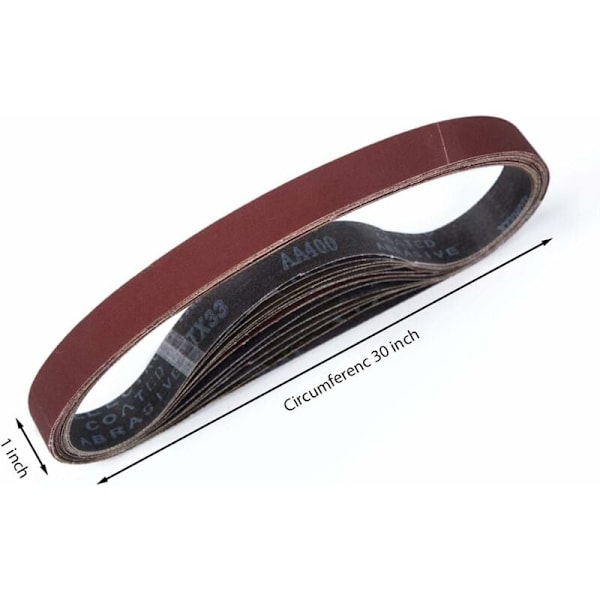 15 stk. slibebånd, 25 x 762 mm, assorterede slibebånd (3x korn 80/120/150/240/400)