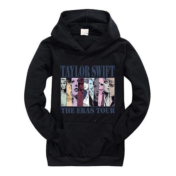 Pop Taylor Swift The Eras Tour Hoodie Piger Drenge Hættetrøje Trøje Topper 9-14 År Børn Teenagere-WELLNGS Sort 9-10 Years Black