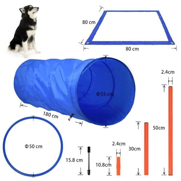 UISEBRT Agilityträningssats för Hundar med Slalomstänger Justerbar Hoppring Tunnel Hoppstång Blå och Orange blått och orange