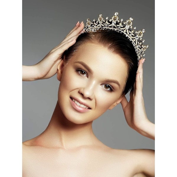 Gull tiara og krone for kvinner bursdag pannebånd for jenter Crystal Queen Crown hårtilbehør (mørk)