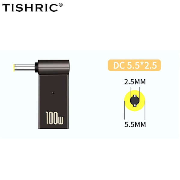 Kannettavan tietokoneen virtalähteen sovitin PD 100W 5A USB Type-C naaras - DC uros HP/Lenovo/DELL 5.5x2.5