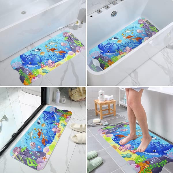 Badekar måtte, skridsikkert tæppe 100x40cm, brusemåtte, badekar måtte, badekar måtte, skridsikker badekar måtte (blå)-FA-