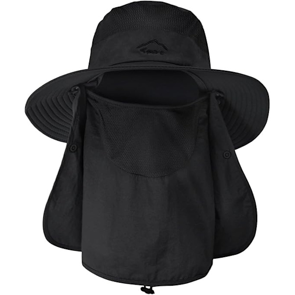 Dame Utomhushatt Camping Fiske Sykling Solhatt Med Avtagbar Flik Nackskydd Anti-UV Black