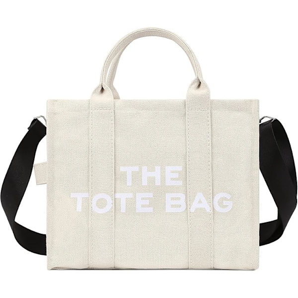 Damet Canvas Tote Bag Casual Canvas Messenger Bag Skuldertaske Benvit