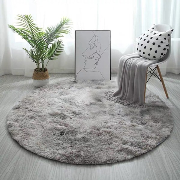 Blød Areal Matta Fluffy Rund Matta Shaggy Cirkelformet Matta til Soveværelse Stue Hjemindretning Lysegrå Light Grey 40cm