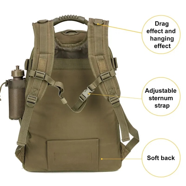 60L Stor Militær Taktisk Ryggsekk Army Molle Assault Ryggsekk Herr Ryggsekker Reise Camping Jakt Vandring Utvidbar Ryggsekk -1 BLACK