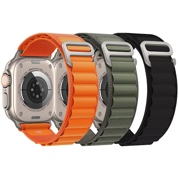 3-pak Kompatibel med Apple Watch Ultra 42mm 44mm 45mm 49mm, Tekstil Loop Titan G-Haken Nylon Sport Armbånd til Iwatch Series 8/7/6/5/4/3/2/1/SE Herrer