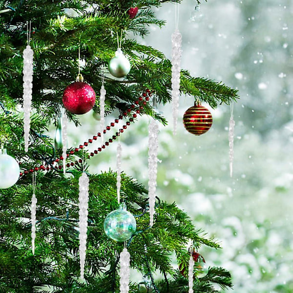 24 stk. juleisboller julepynt akryl isboller julepynt gjennomsiktig hengende med krystall linje for vinduer krans juletre