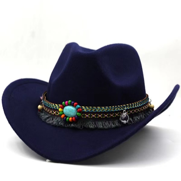 Mode vestlige cowboyhat med filt kasketter med roll up bræt dark blue