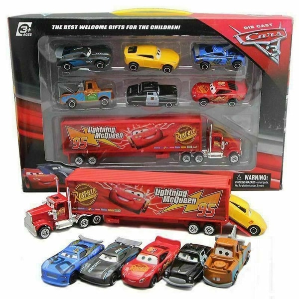 7 stk biler 2 Lightning Mcqueen Racer Car&Mack Truck Set Gaver-WELLNGS