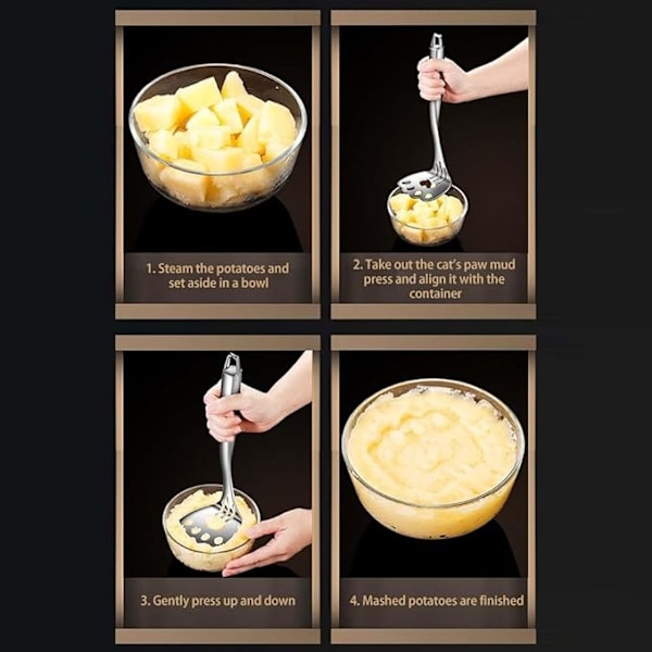 Potatisstöt, köksstöt i rostfritt stål, matpress för mos