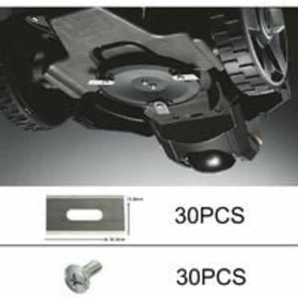 30 kpl ruohonleikkuuterät Husqvarna-robotleikkurille, kaksiteräiset teräksestä valmistetut, 36,518,50,65 mm