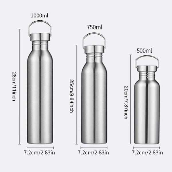 Ruostumattomasta teräksestä valmistettu vesipullo 500ml/750ml/ 1000ml