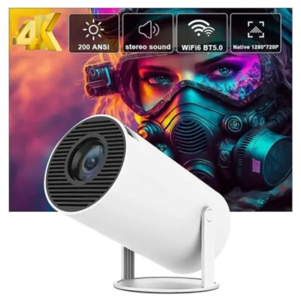 Projektor 4K Android 11 Dobbel Wifi6 200 Bt5.0 1080p 1280*720p Hvit