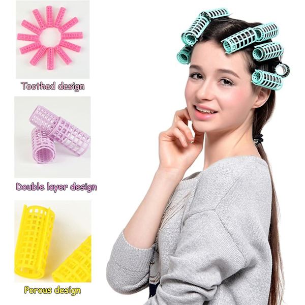 30 stk plast hårruller krølltang, 5 størrelser hårruller selvklebende krøllete frisyre bærbar hjem DIY hårstylingverktøy for kvinner damer kort hår