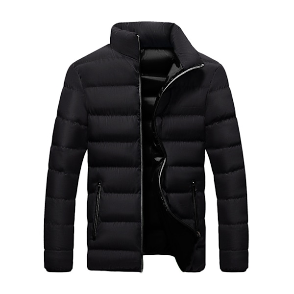Mænds vinterjakke mænd efterår & vinter ensfarvet langærmet stribet lynlås bomuldsjakke Sort Black 3XL