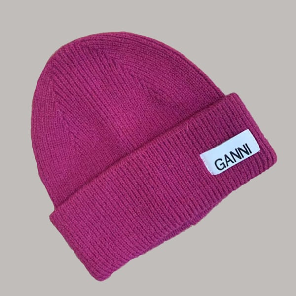 Ganni Strikket Vinterlue for Menn og Kvinner - Varm Lue med Mansjetter, Strikket Stretch Lue, Hatt Rose Red