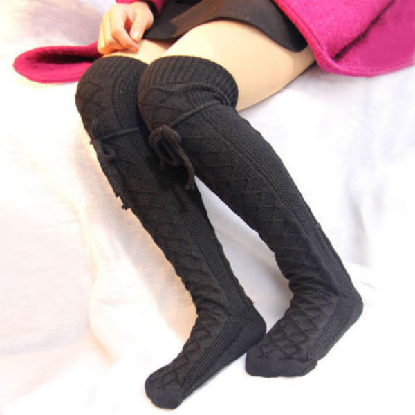 Höst Vinter 1 Par Damstrumpbyxor Trim Stickad Höga strumpor # 3-Black