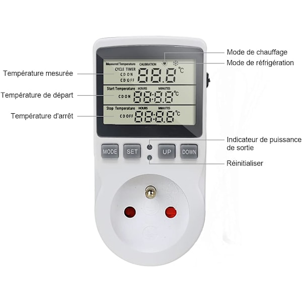 Digitaalinen termostaatti pistorasia lämpötilansäätimellä lämmitykseen ja jäähdytykseen anturilla, LCD-pistorasia lämpötilansäädin ajastin