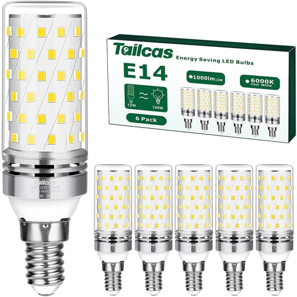 E14 LED-lampor, kallvitt, 16W 100W halogenekvivalent 6-pack