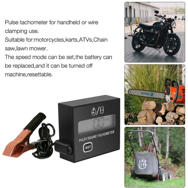Induktiv varvräknare, 2-takts digital varvräknare, induktiv digital varvräknare för motorsågar, gräsklippare och motorcyklar, utbytbart batteri