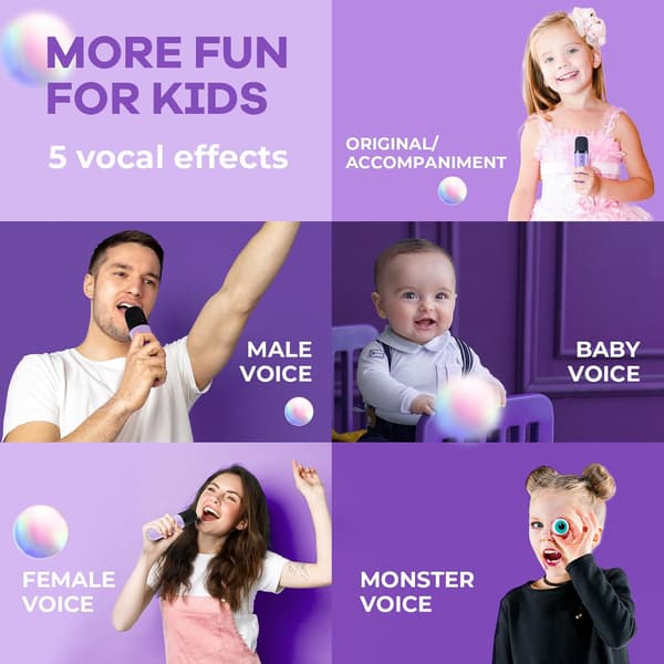 Karaokemaskin for barn med trådløs mikrofon og Bluetooth-høyttaler lilla-FA-