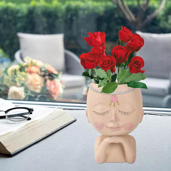 Sød ansigtspotte, kvindehovedfigur vase, harpiks sukkulentpotte