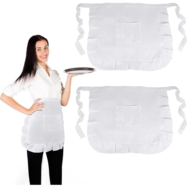 KCVV Apron - Kitchen Apron For Women And Men - 1 Pockets - Adjustable Small Half Apron - White - 2 Pieces