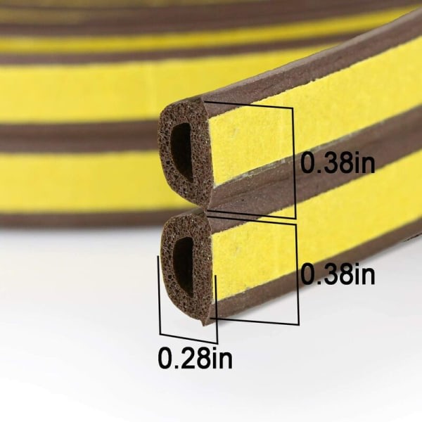 Dörrtätning, PVC D-profil fönstertätning, dörr- och fönstertätning med stark vidhäftning, ljudisolering och väderskydd, 6 meter (brun)