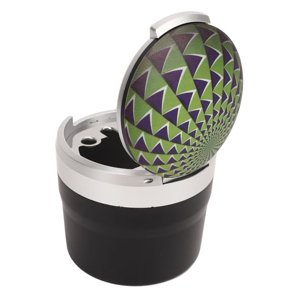 Bärbar bilaskkopp Mini Silverkant Brandskydd Rökfri Bilaskkopp med LED-ljus och lock Grönt tryck-FA-
