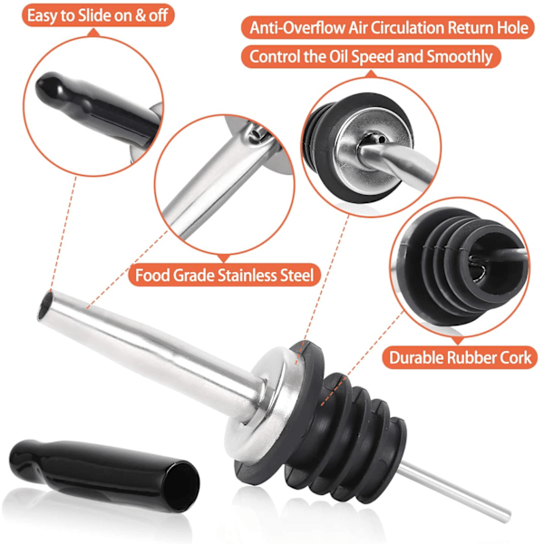 12-pak rustfrit stål spiritusflaskepipetter med avsmalnende tud og lange støvhætter, olivenolie dispenserpipetter til hældning