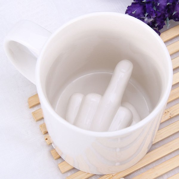 3D långfinger kaffekopp Speciell och intressant tekopp Keramisk kopp, vit