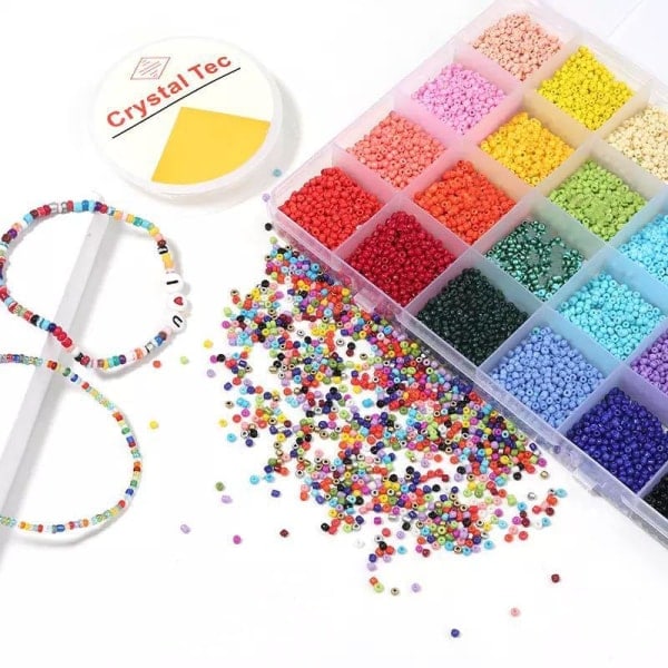 DIY - Perleæske - Seed beads - 4mm - 4800st - Smykkefremstilling flerfarvet