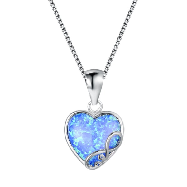 (E02-35-6) 14K kvinnor Girl Heart Pendant Opal halsband