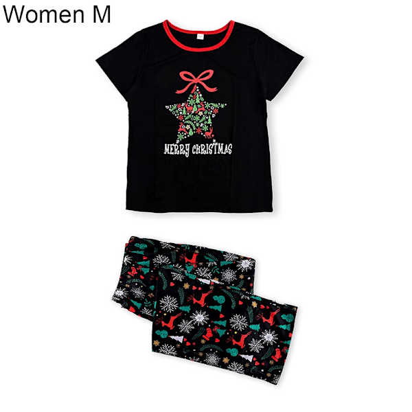 Julpyjamas Matchande Familjepysjamas Förälder-Barn Set Bär Kortärmad T-shirt Byxor Snöälg Tryckt Nattkläder Kids 6-7Y