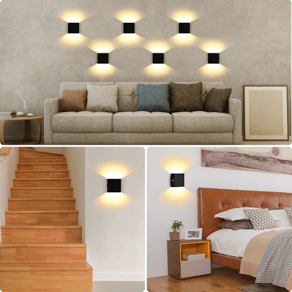 2 stk Vegglamper Dimmbare, Touch Vegglampe USB Oppladbar Opp