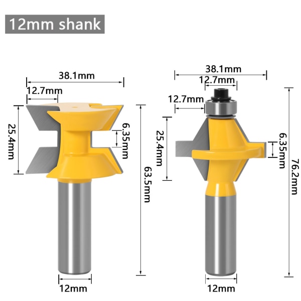 1/2\" Skaft Matchad Spår och Not Fräs Set Bits 120 Graders Kant