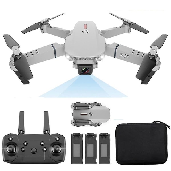 E88 Pro Drone med kamera for voksne og barn, 4k HD WIFI FPV Drone, sammenleggbar RC Quadcopter for nybegynnere, leker gaver med 3 batterier