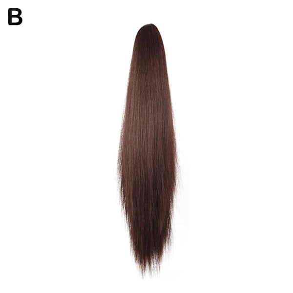 Syntetisk lang rett klo hestehale parykk Clip In Hair n Hairp dark brown One-size