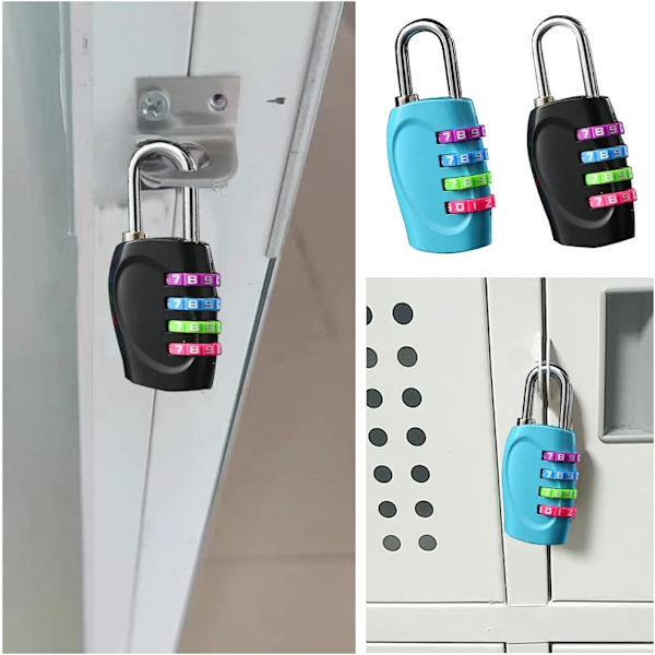 2-pack återställbart 4-siffrigt kombinationshänglås för skola, gym, skjul, staket, hasp och garage（svart+blått）