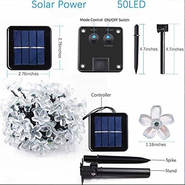 Solcelledrevne lyskæder, 23ft 8 tilstande 50 LED solcelledrevne feer
