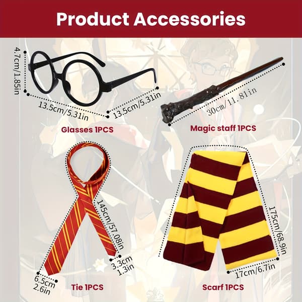 WB Inspired Preppy Polyester Kostume Tilbehørssæt til Voksne Halloween Cosplay Red 5 piece set