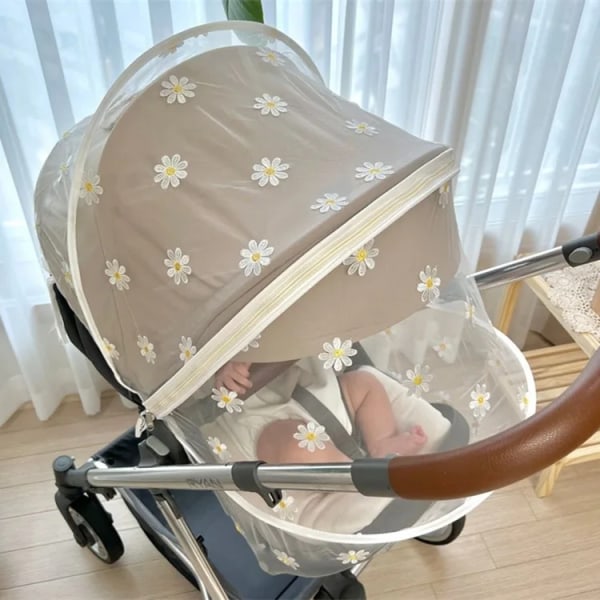 Myggnett for barnevogn, full dekning for baby, Daisy-broderi