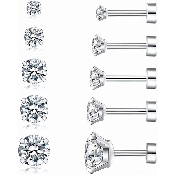 Cubic Zirconia Hypoallergena øreringe til kvinder Mænd Piger Statement Brosk Mode Kirurgisk stål Helix øreringe 5 par