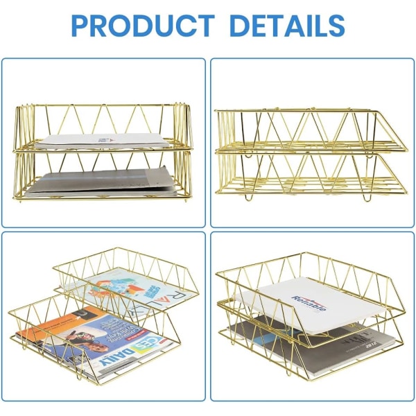 Stablet brevbakke, 2-lags metallpapirbakke for skrivebord, holdbar