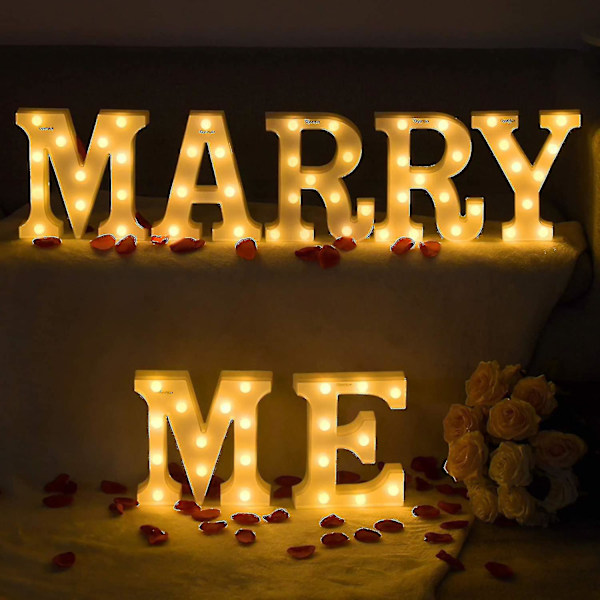 Led Glow Letters Valentinsdag Gave - Lys op Marry Me Skilt med Varmhvid LED